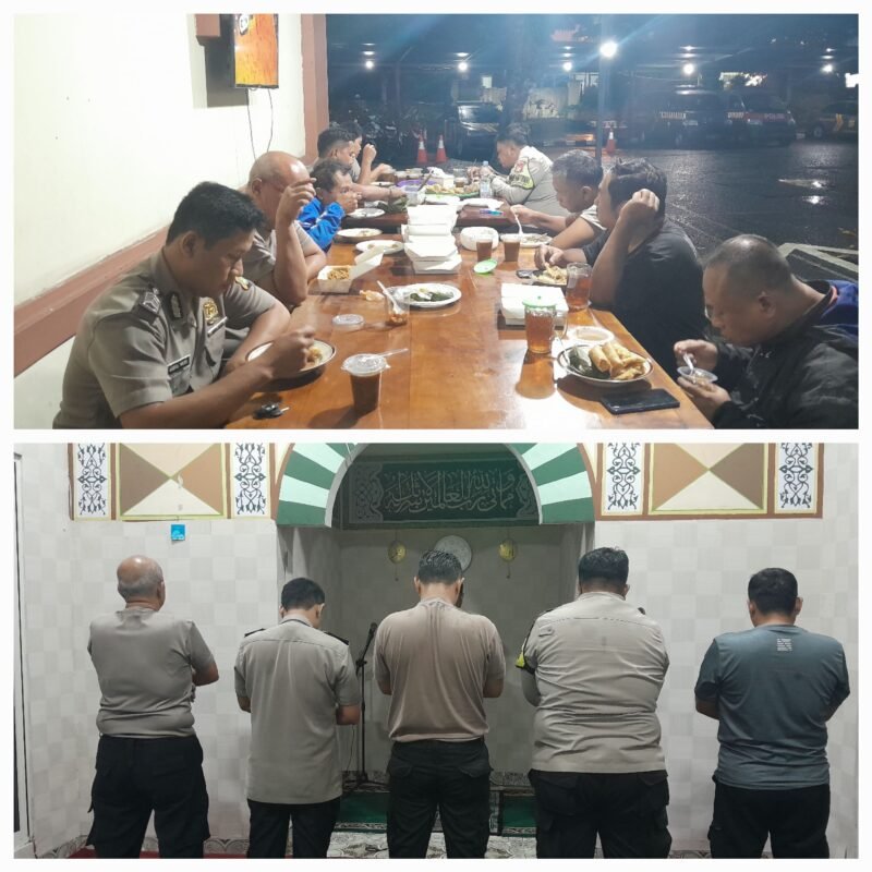 Agenda rutinitas personel jajaran Polsek kelapa dua bersama warga pengguna jalan berbuka puasa dan sholatagrib berjamaah (foto:Suara Realitas.co)