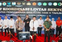 Kapolri Jenderal Pol. Listyo Sigit Prabowo beserta jajarannya saat menghadiri rapat lintas sektoral dalam menghadapi arus mudik dan balik lebaran 2025. (Foto: Istimewa).