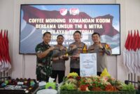 Kodim 0506/Tgr menggelar coffe morning bersama unsur TNI dan mitra di wilayah teritorial Kodim 0506/Tgr, kegiatan di gelar di Aula Makodim 0506/Tgr jalan TMP Taruna Kelurahan Sukasari, Kecamatan Tangerang, Kota Tangerang, Rabu (08/10/2025)