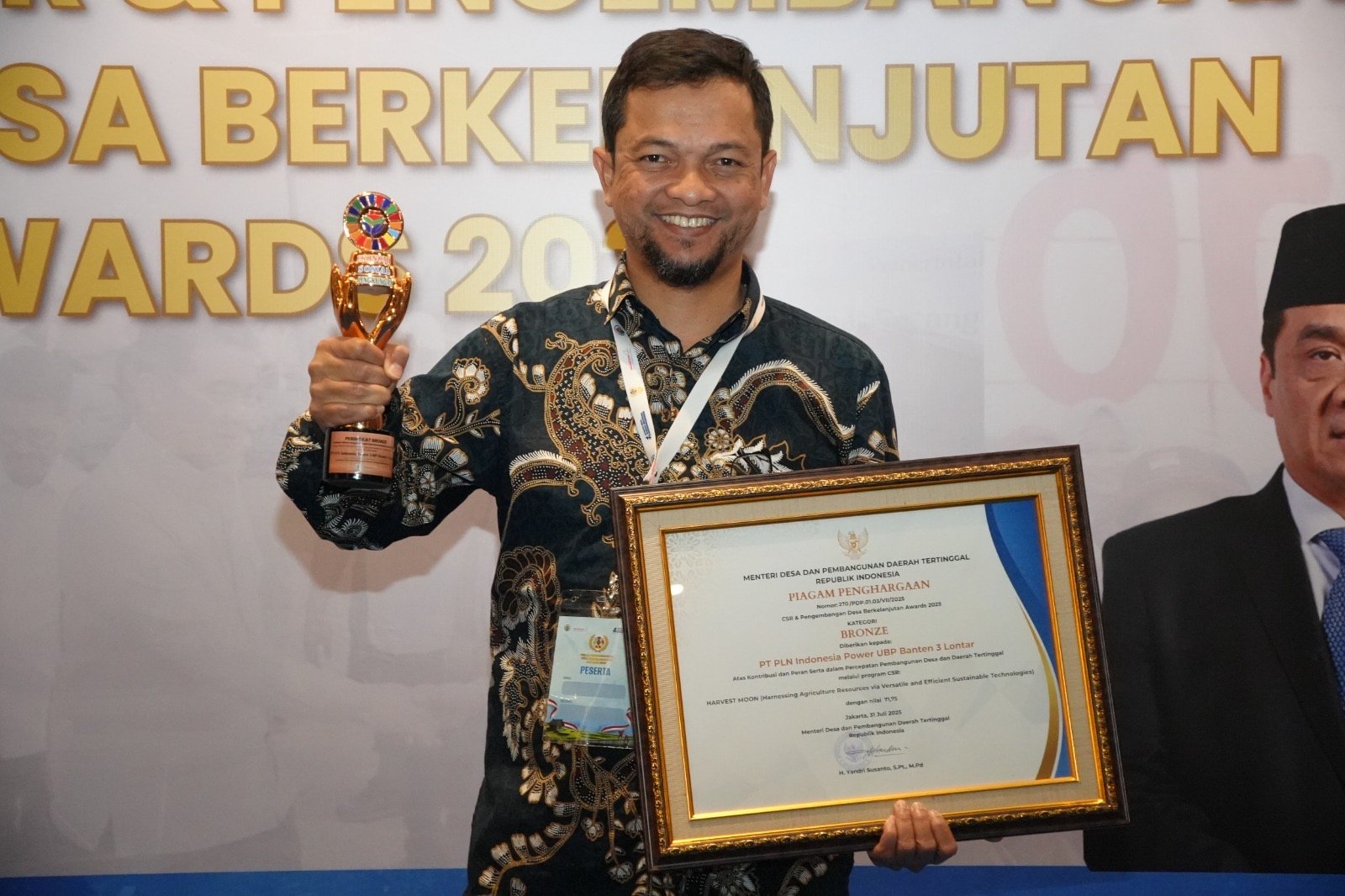 PLN Indonesia Power UBP Lontar Raih Apresiasi Penghargaan CSR & Pengembangan Desa Berkelanjutan (PDB) Awards 2025