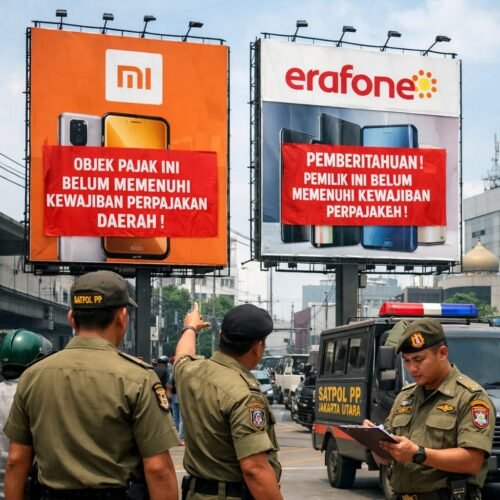 Satpol dan UPPRD Setali Tiga Uang “Lindungi” Reklame Tanpa Izin