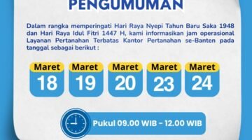 Pelayanan Pertanahan Tetap Dibuka Secara Terbatas Selama Libur Nyepi dan Idulfitri 1447 H Di Seluruh Kantah Provinsi Banten