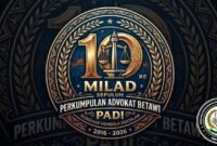 POTRET - Logo khusus dan simbol organisasi profesi hukum Perkumpulan Advokat Betawi (PADI) menuju satu dekade di 28 Oktober 2026 mendatang. (Foto: Humas PADI).