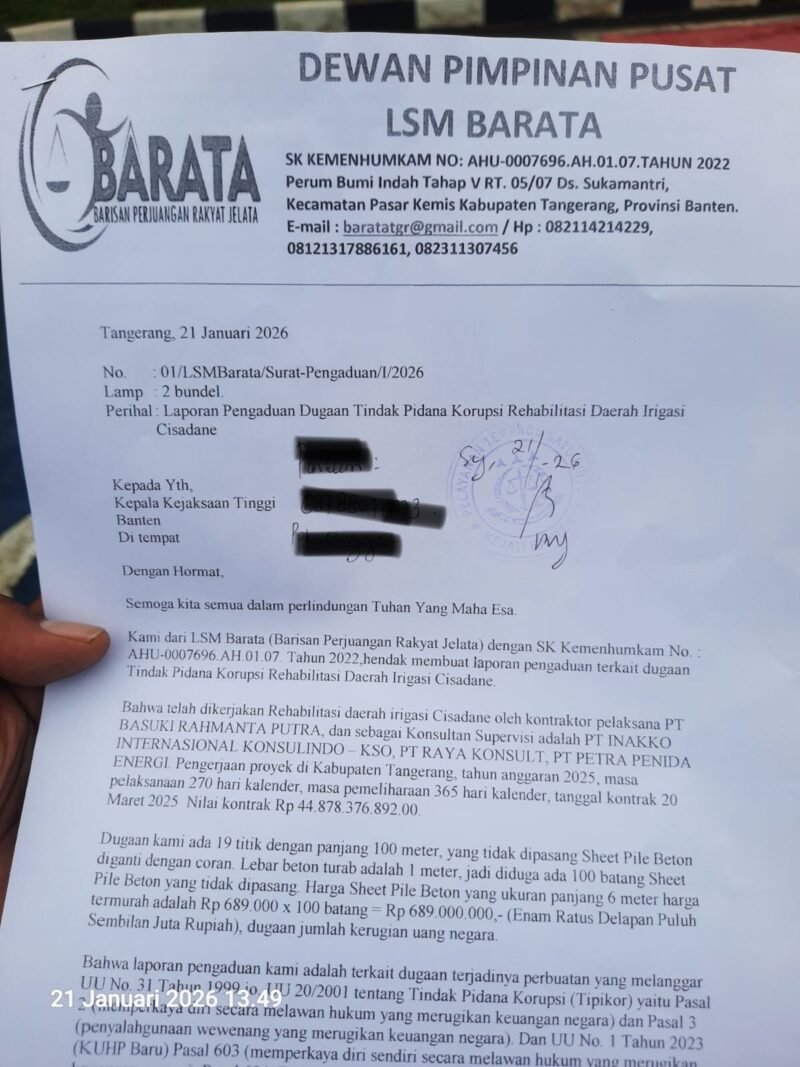 Lapdu LSM Barata yang diduga lamban ditangani Kejati Banten