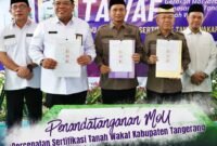 penandatanganan Nota Kesepahaman (MoU) Percepatan Sertifikasi Tanah Wakaf Kabupaten Tangerang. Bertempat di Auditorium Hj. Rumsini, M.Pd YABIKA Rabu (06/04/2026)