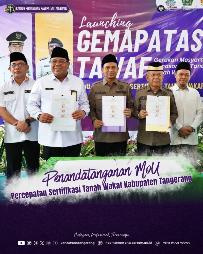 penandatanganan Nota Kesepahaman (MoU) Percepatan Sertifikasi Tanah Wakaf Kabupaten Tangerang. Bertempat di Auditorium Hj. Rumsini, M.Pd YABIKA Rabu (06/04/2026)