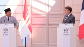 POTRET - sikap dan komitmen soal perdamaian Palestina, Prabowo Subianto dipuji Presiden Prancis, Emmanuel Macron saat pertemuan bilateral. (Foto: Dok.Bakom RI/Ist).
