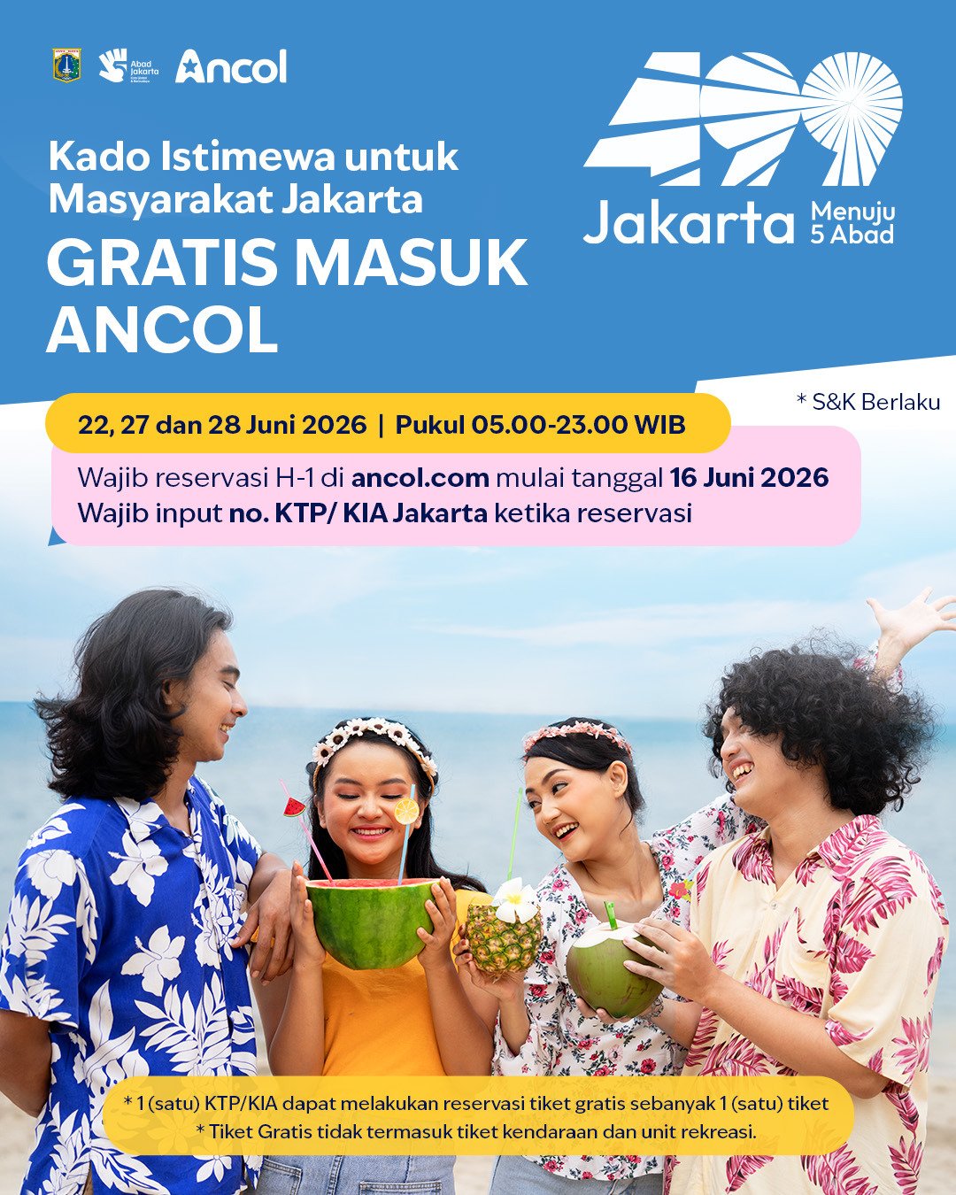 Rayakan Hut Jakarta ke-499, Masuk Ancol Gratis Yang Ber-KTP Jakarta.