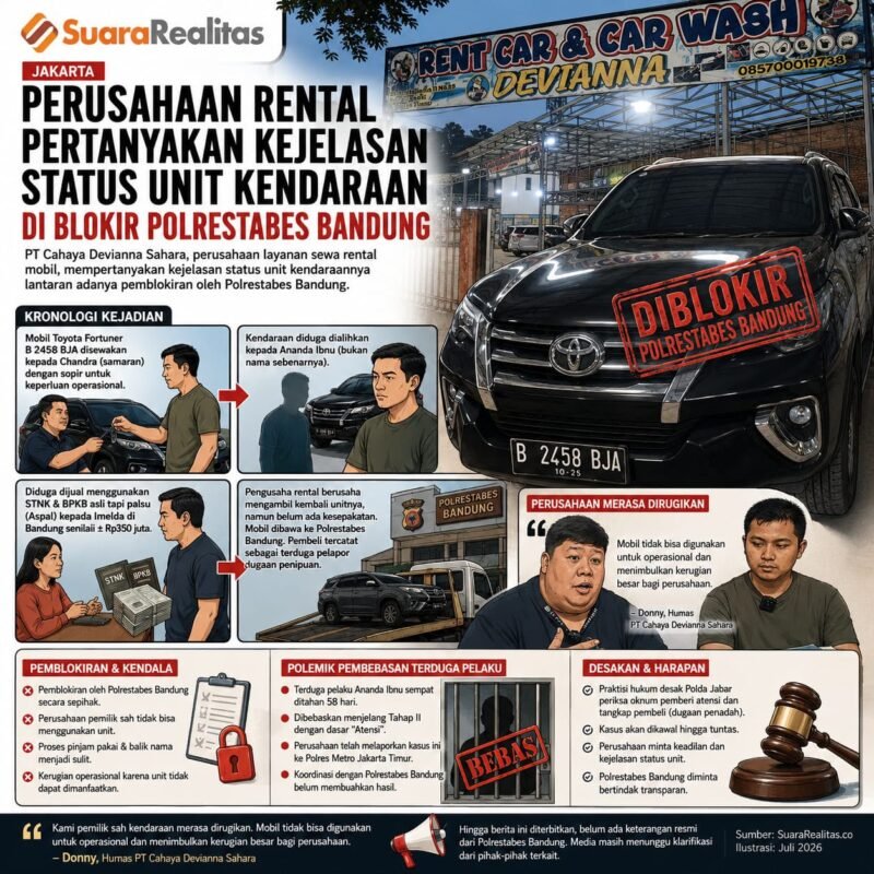 ILUSTRASI - PT Cahaya Devianna Sahara merasa dirugikan usai status unit kendaraannya diblokir sepihak Polrestabes Bandung. (Foto: Ekslusif Suara Realitas).
