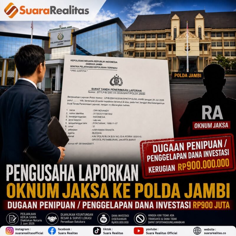 ILUSTRASI - pengusaha asal Jakarta melaporkan oknum Jaksa berinisial RA ke Polda Jambi. (Foto: Suara Realitas).