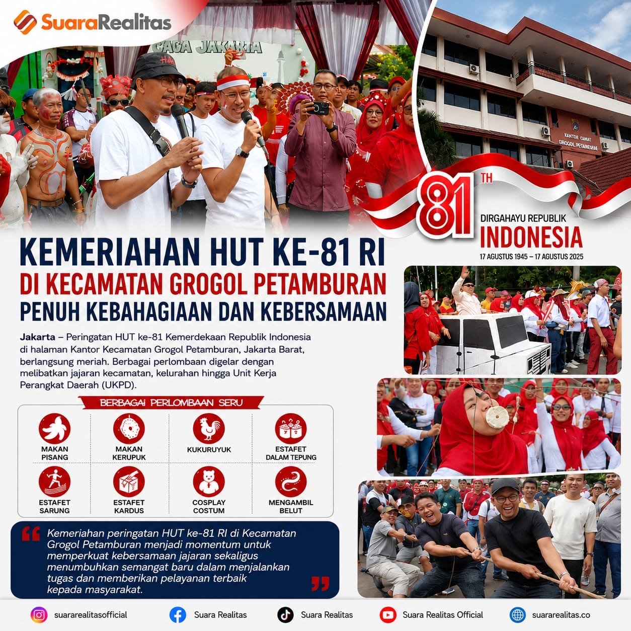 HUT RI ke-81 di Grogol Petamburan Meriah, Jajaran Kecamatan hingga UKPD Ikuti Beragam Lomba
