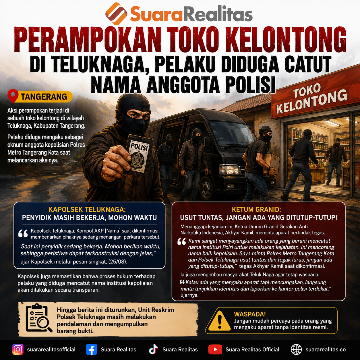 Perampokan Toko Kelontong di Teluknaga, Pelaku Diduga Mengaku Anggota Polisi