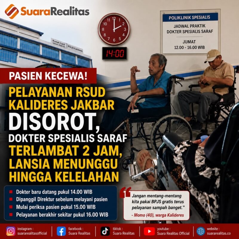 ILUSTRASI - pasien keluhkan dugaan keterlambatan Dokter Spesialis Saraf di RSUD Kalideres, sehingga menyebabkan lansia menunggu berjam-jam. (Foto: Suara Realitas).