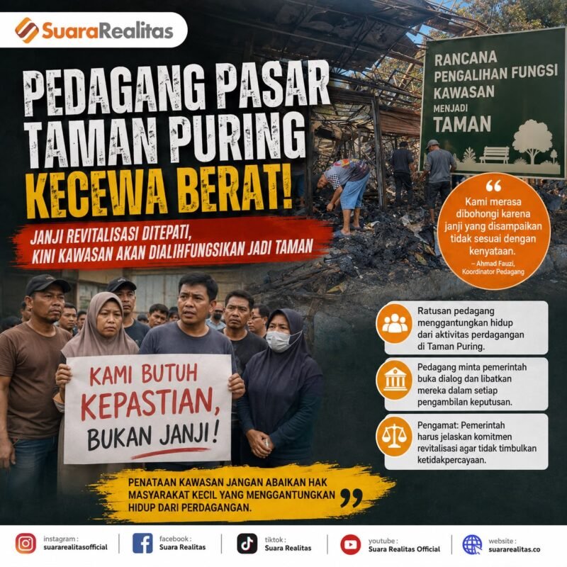 ILUSTRASI - Pedagang Taman Puring merasa dibohongi oleh Pemkot Jakarta Selatan. Janji revitalisasi pasar berujung rencana alih fungsi. (Foto: Suara Realitas).