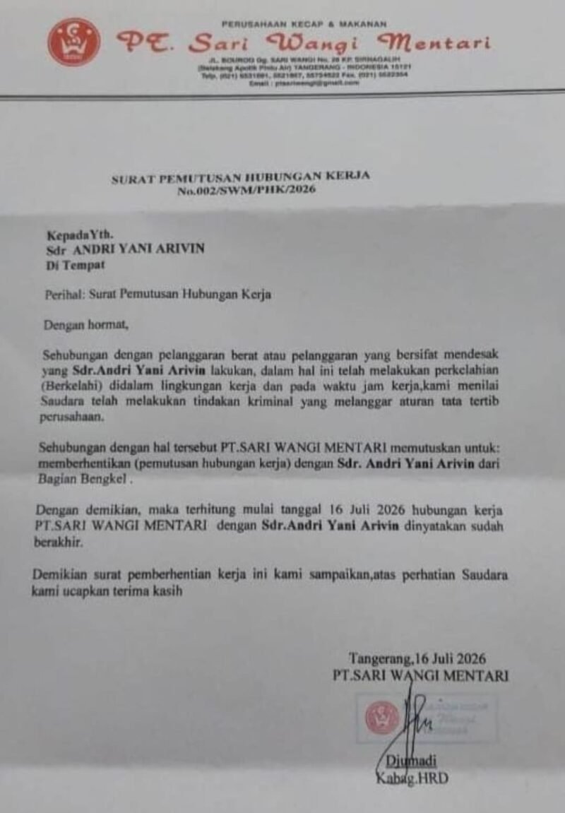 Surat Pemutusan Hubungan Kerja diduga sepihak
