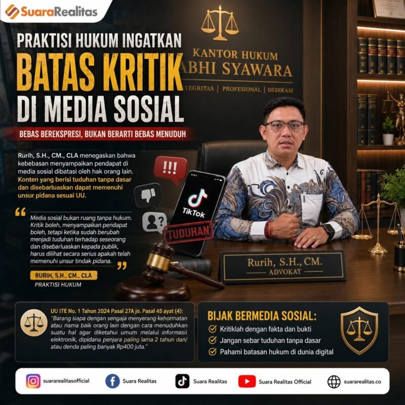 ILUSTRASI - Praktisi Hukum, Rurih mengingatkan Selebgram dan Konten Kreator agar bijak dalam batas tipis antara Kritik dan Tuduhan di Media Sosial. (Foto: Suara Realitas).