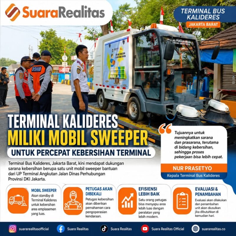 POTRET - Terminal Bus Kalideres menyiapkan mobil sweeper untuk meningkatkan kebersihan. (Foto: Suara Realitas).