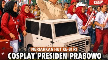 Cosplay Prabowo Meriahkan Lomba HUT ke-81 RI di Kecamatan Grogol Petamburan