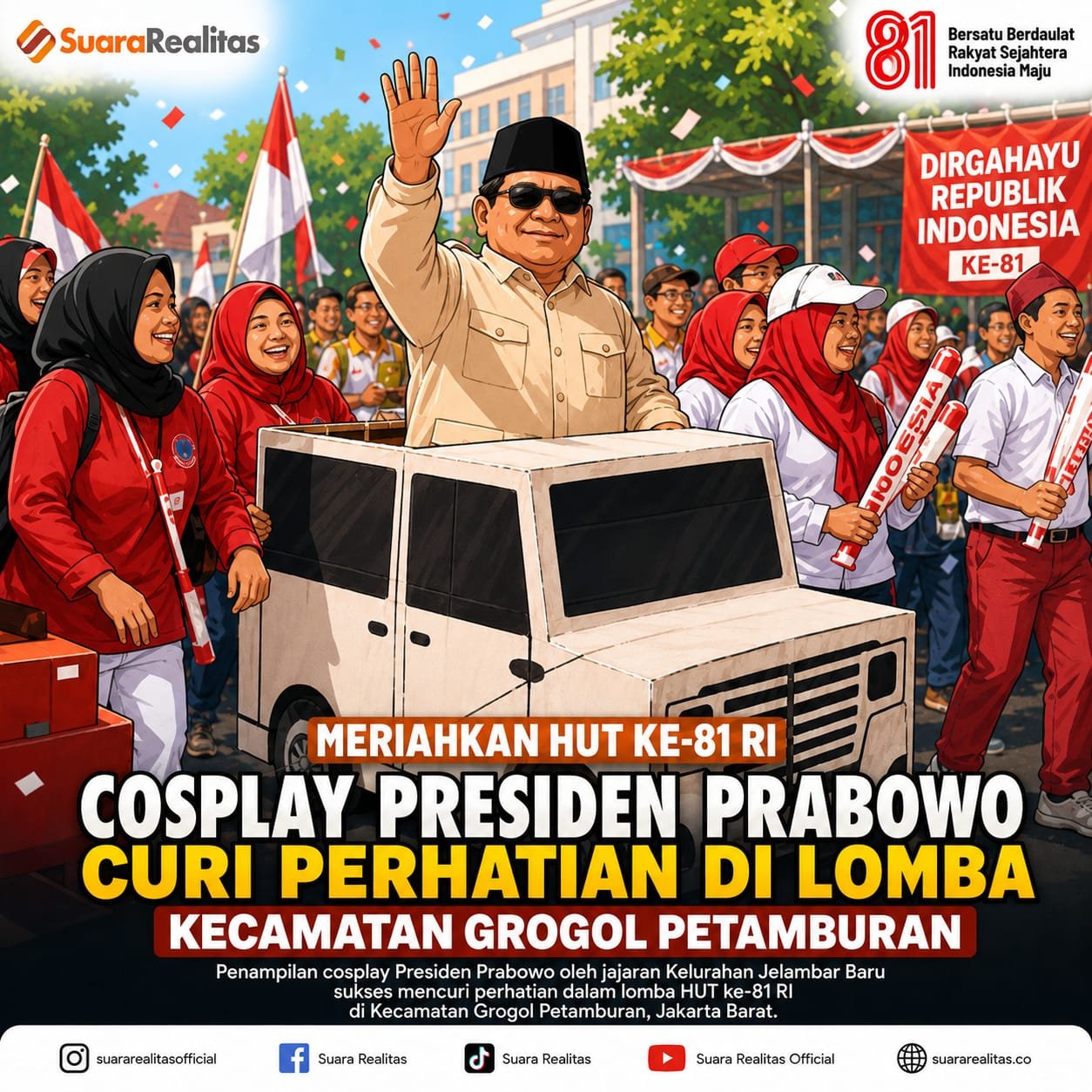 Cosplay Prabowo Meriahkan Lomba HUT ke-81 RI di Kecamatan Grogol Petamburan