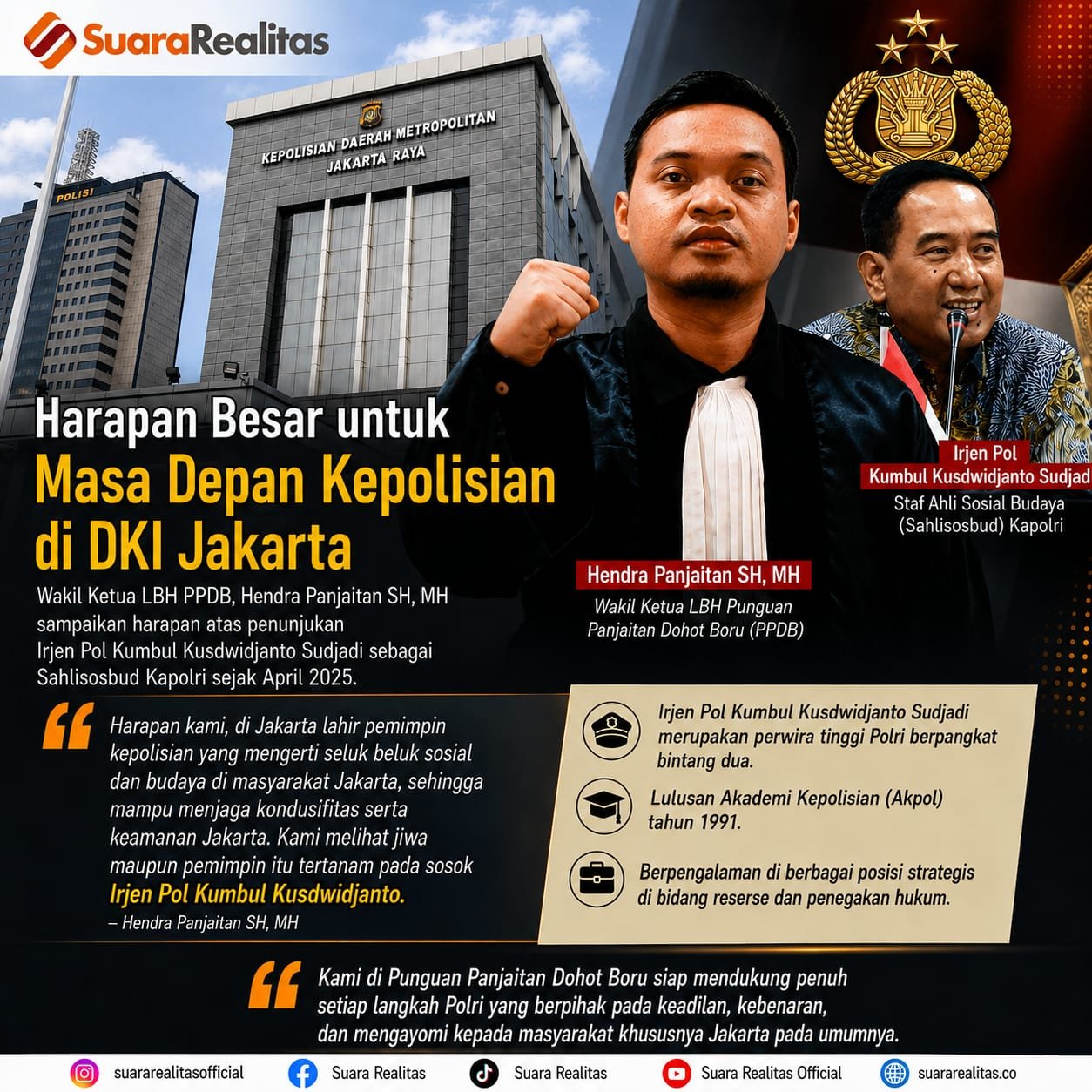 Hendra Panjaitan Berharap Irjen Kumbul Kusdwidjanto Jadi Pemimpin Polri yang Paham Karakter Jakarta