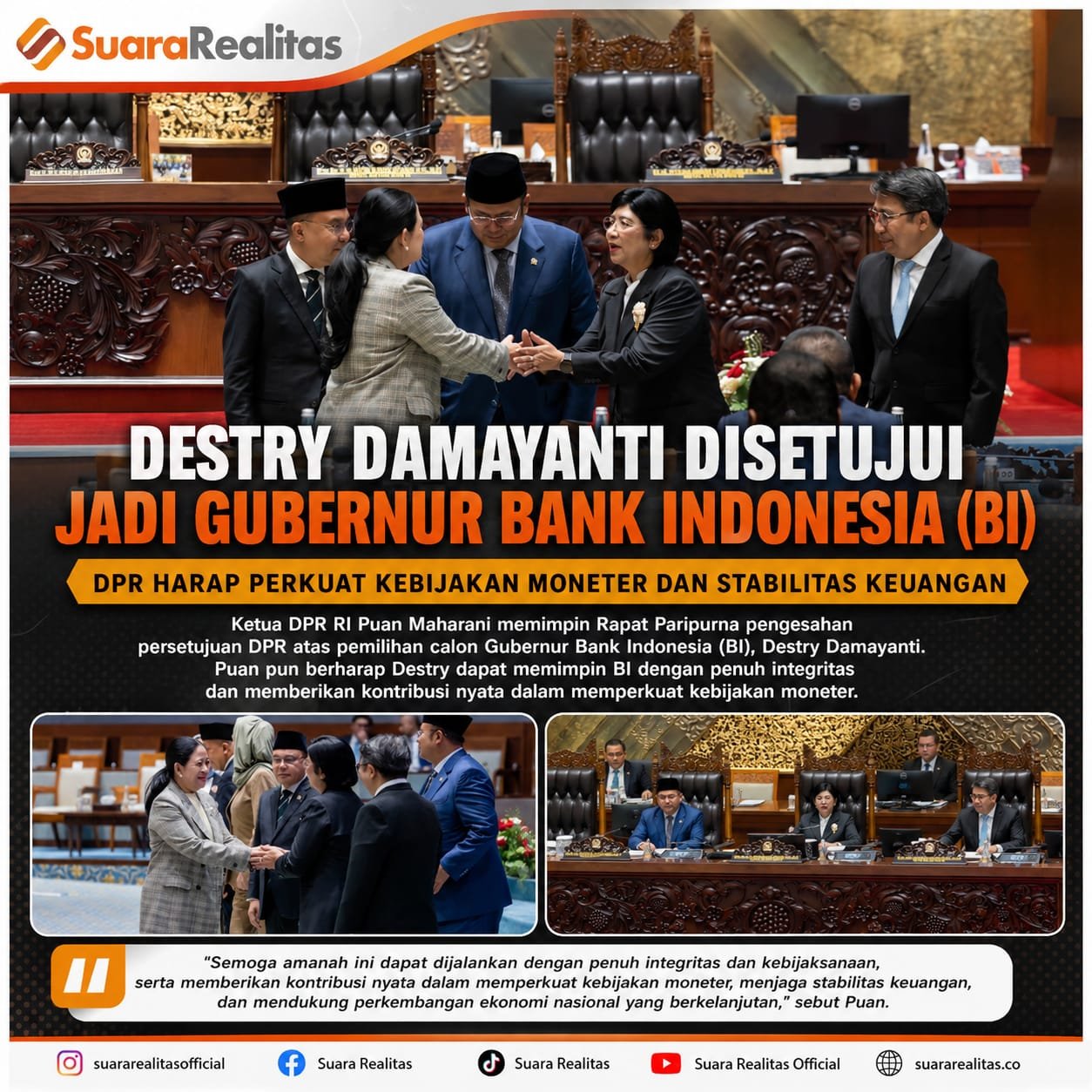 Puan Pimpin Paripurna, DPR Setujui Destry Damayanti sebagai Gubernur Bank Indonesia