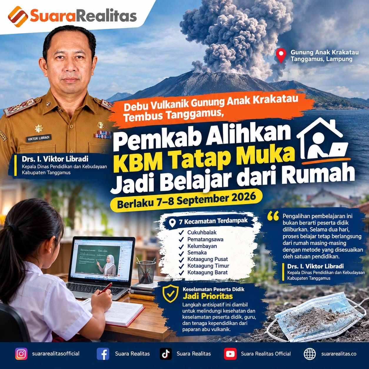 Debu Anak Krakatau Menerpa, Sekolah Tanggamus Beralih ke PJJ 7-8 September