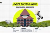 ILUSTRASI - Owrite Goes to Campus di Universitas Indonesia, Sayid Iskandarsyah membuka ruang bagi Talenta Muda Jurnalistik. (Foto: Dok.Owrite.id/Ist).