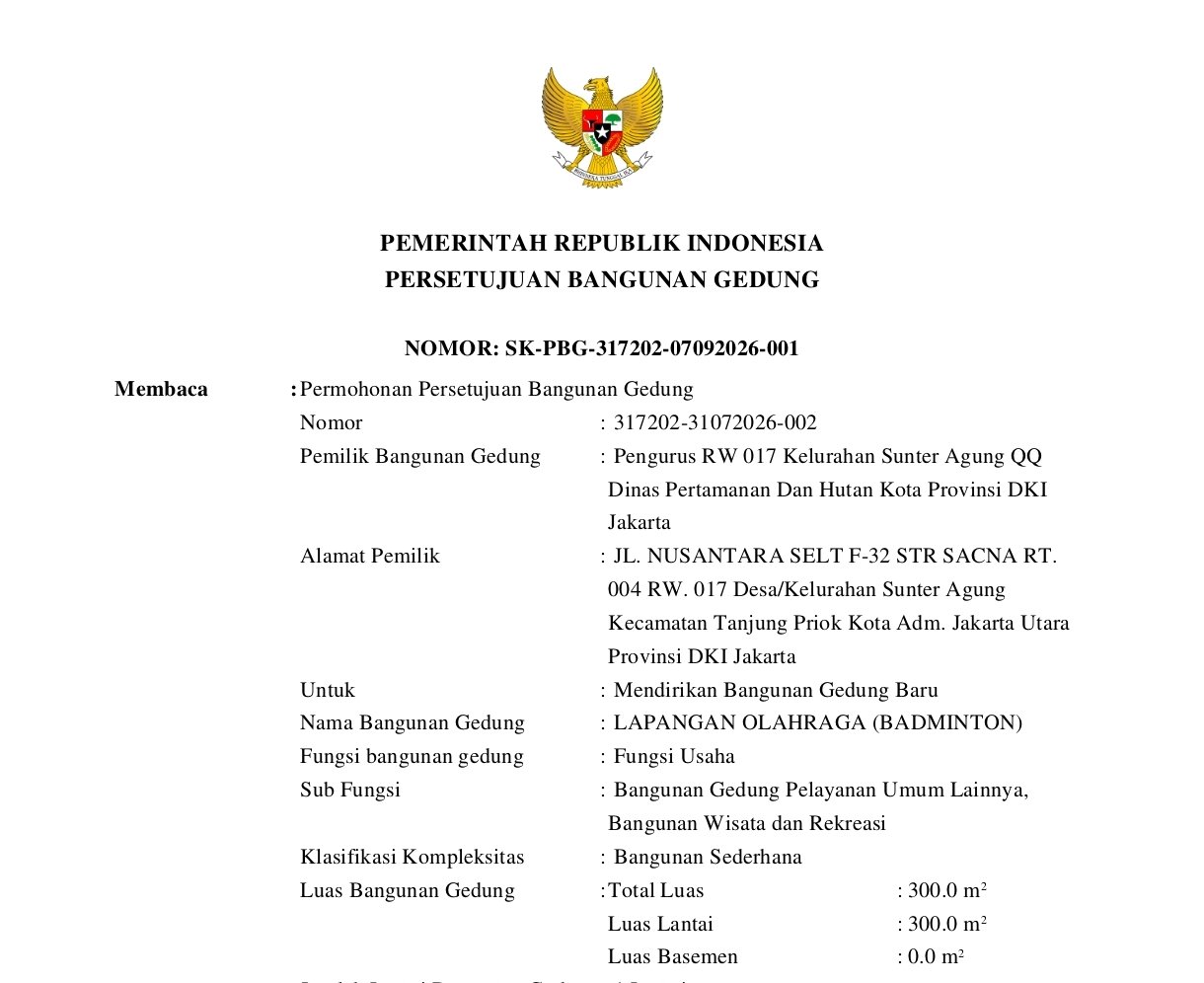 PBG Lapangan Badminton RW 017 Sunter Agung Diduga Cacat Hukum