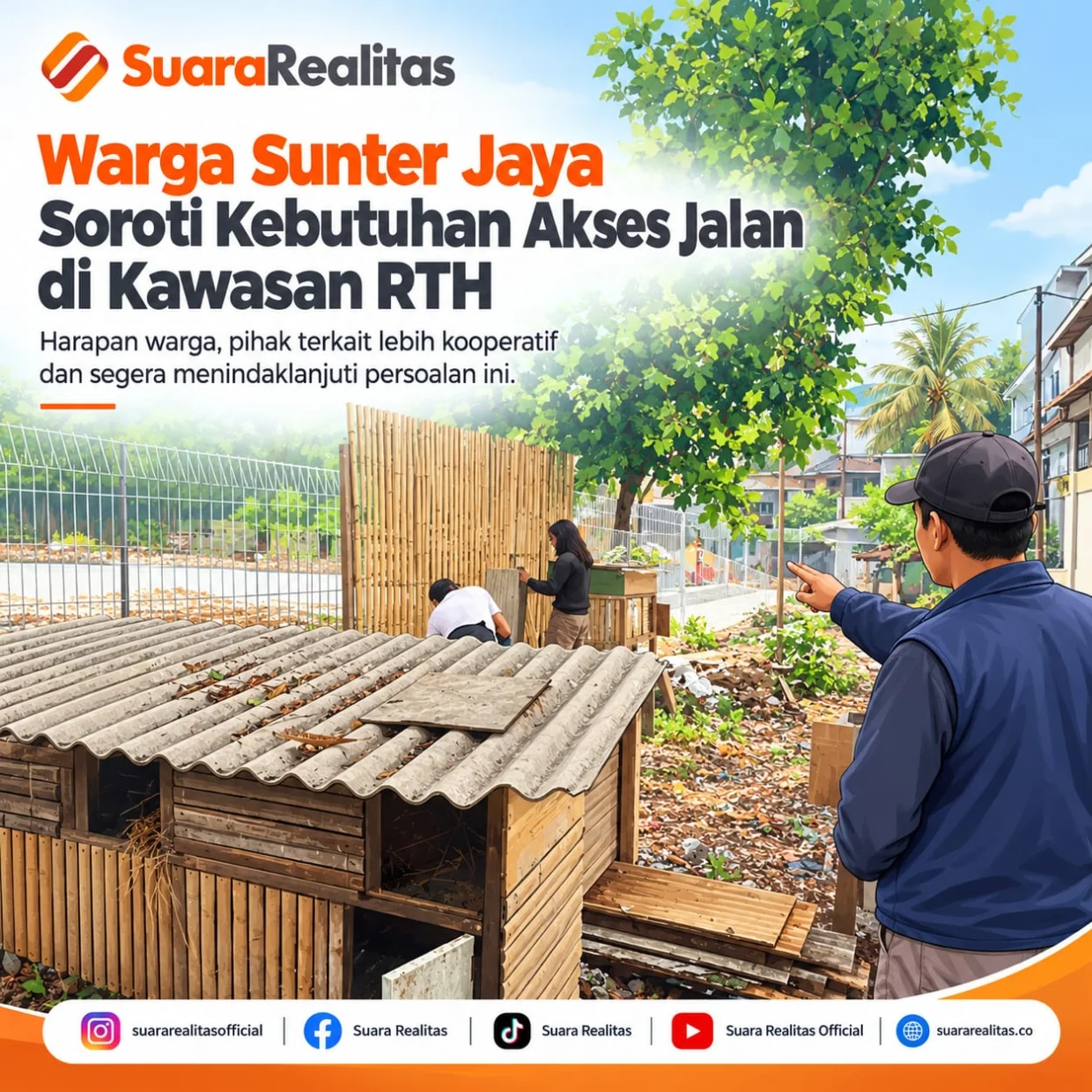 Warga dan pihak Distamhut DKI Jakarta membahas persoalan RTH dan kebutuhan akses jalan di Sunter Jaya, Jakarta Utara.